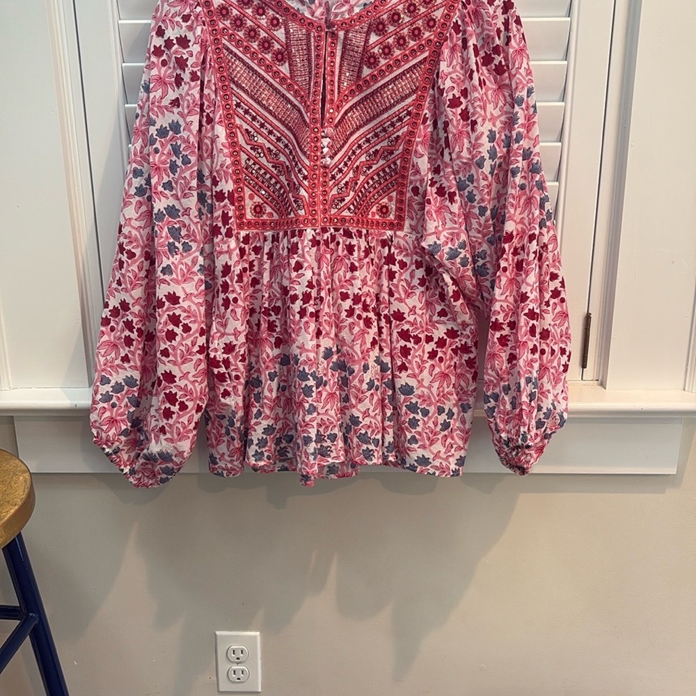 Oliphant Pink Embellished Floral Blouse